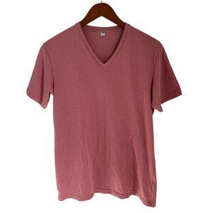 Uniqlo Mens Pink V-Neck T-Shirt L 57% Cotton 43% Polyester Thailand